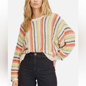 Billabong She's a Trip Boxy Stripe Cotton Sweater in Vintage Coral Medium